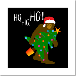 Big Foot Christmas Shirt, Big Foot Gifts, Funny Holiday Tshirt, Big Foot Santa Squatching Through The Snow Shirt Christmas Tree Believe Posters and Art